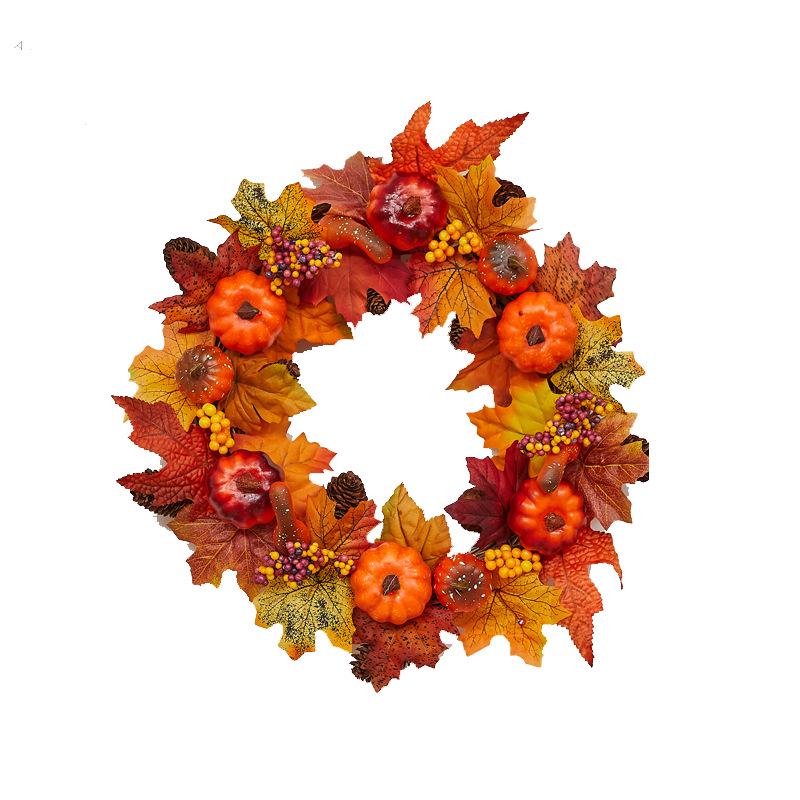Pumpkin Berry Maple Leaf Vine Halloween Decor Wreath for Hotel & Mall