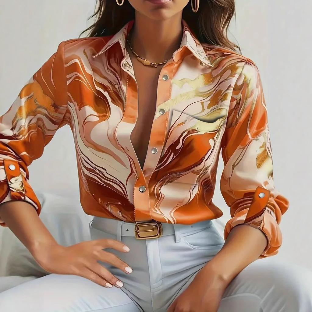 Womens Casual Loose Button Long Sleeve Floral Print Shirt
