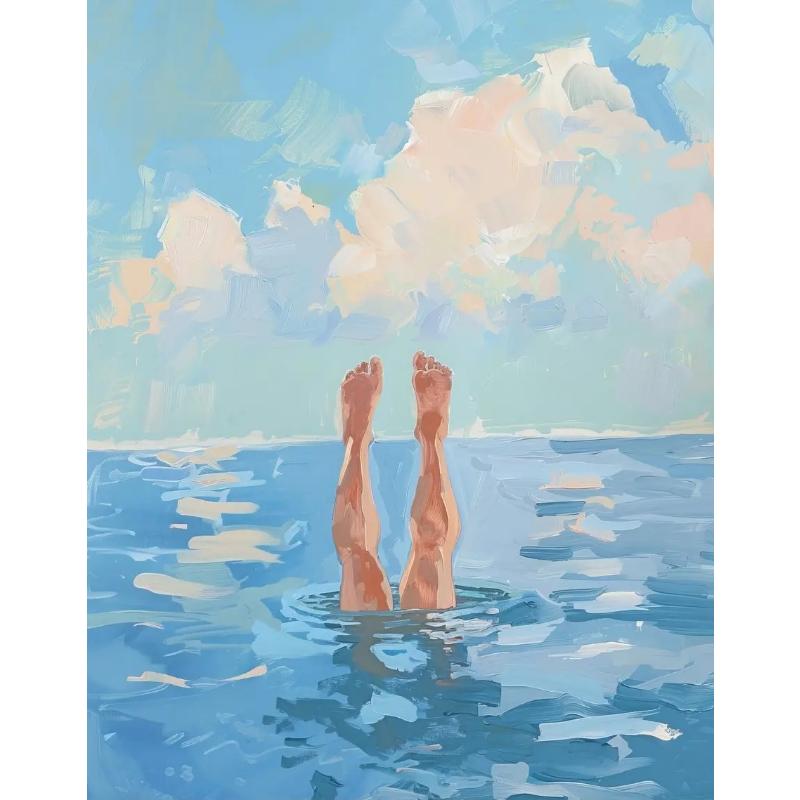 Pink Watercolor Ocean Waves Seascape Poster Oyster Shell Beach Umbrella Surfing Canvas Printing Wall Art Picture Home Decor