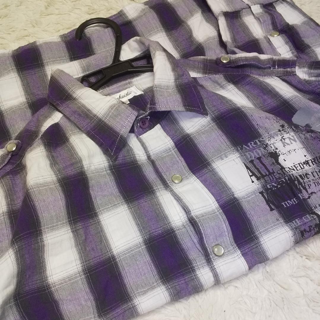 

[Б/У] Рубашка в фиолетовую клетку, рекомендованная для поклонников Y2K, Achieve, групп и черепов