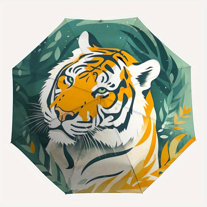 1pc Tiger Head Fully Automatic Folding Portable Umbrella, 8 Iron Frames, Three-Fold Design, Suitable for All Seasons, Suitable for Outdoor U