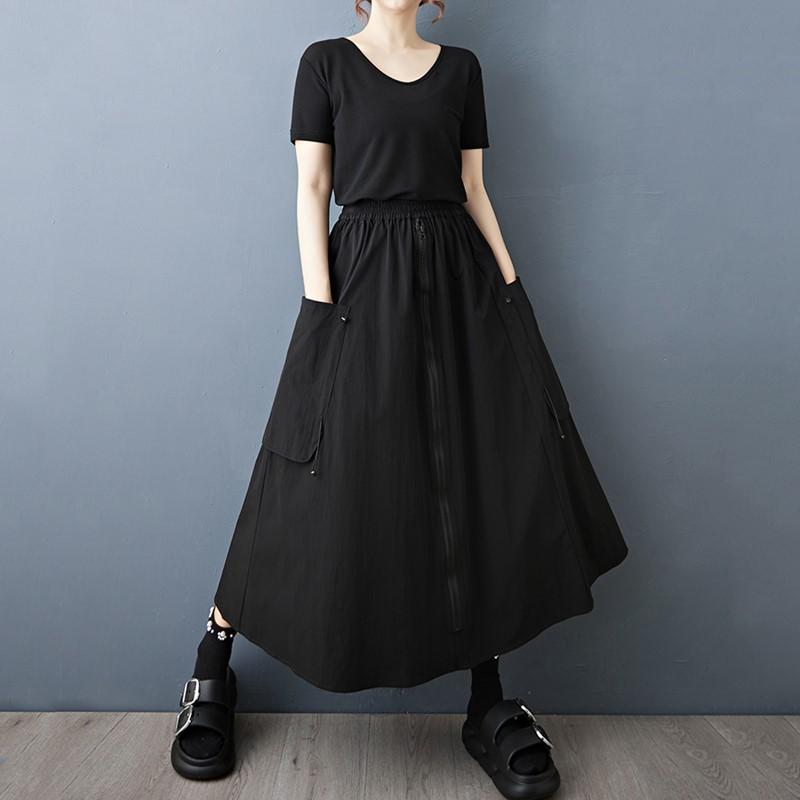 plus size High waist vintage Black Summer casual loose long for woman skirts womens skirt