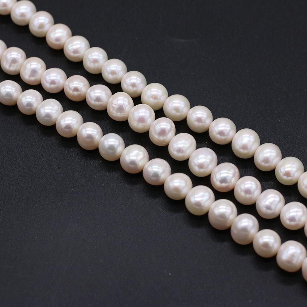 1String, 9-10mm White Natural Freshwater Near Round Pearls 36cm Loose Beads for Handmade Jewelry Craft Supplies, DIY Holiday Gifts
