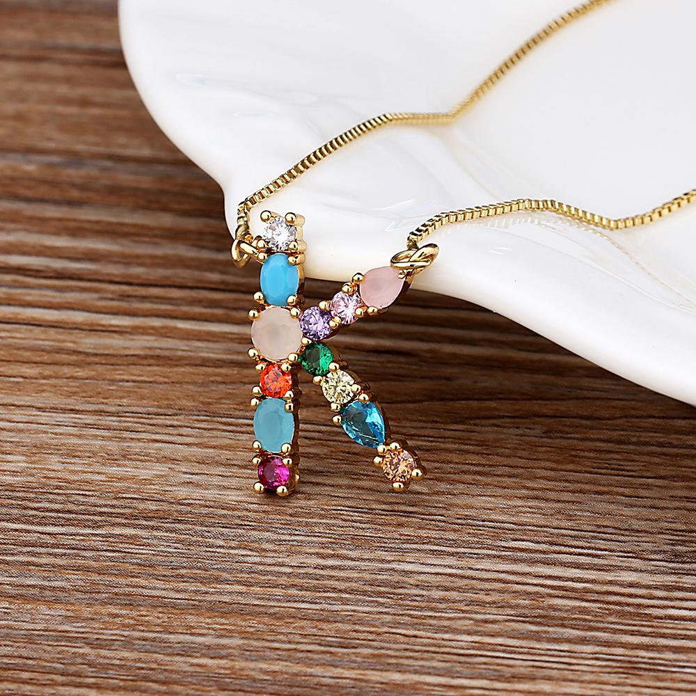 Nidin High Quality Women Girl Initial Letter Necklace 26 A-Z Charm Long Chain Pendants Copper CZ Jewelry Personal Jewelry Gifts