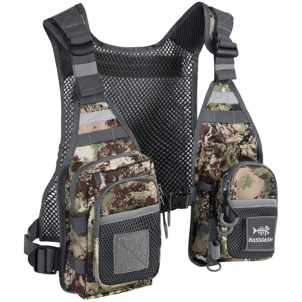 Breathable Fly Fishing Vest with Chest Pack, Lightweight Outdoor Fishing Gear with Storage Pockets, One Size Fits Most