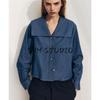 25 Spring New Women's Clothing French Retro Denim Effect Cotton Flat Lapel Long Sleeve Shirt 6929061