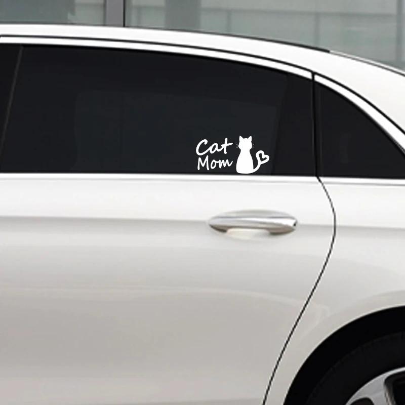 13CMX6.7CM Exquisite Cat Mom Car Sticker FunnyVinyl Deca Decor Black Silver for Cute Stickers