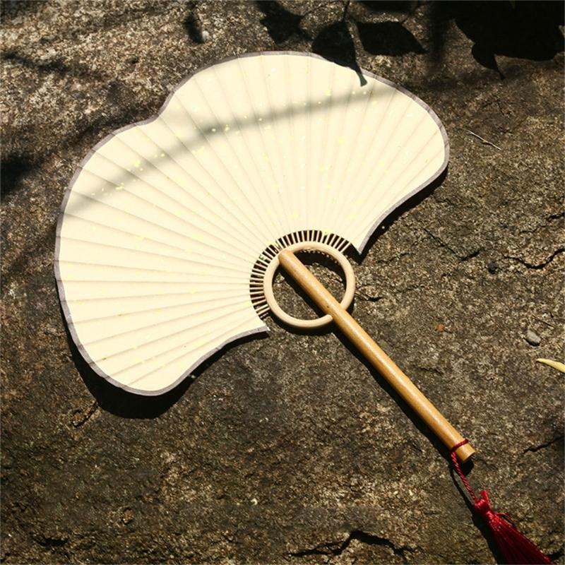 Ginkgos Rice Paper Fan Chinese Styles Hand Fan Handheld Cooling Fan for Wedding Party Dance Photo Props Home Decorations