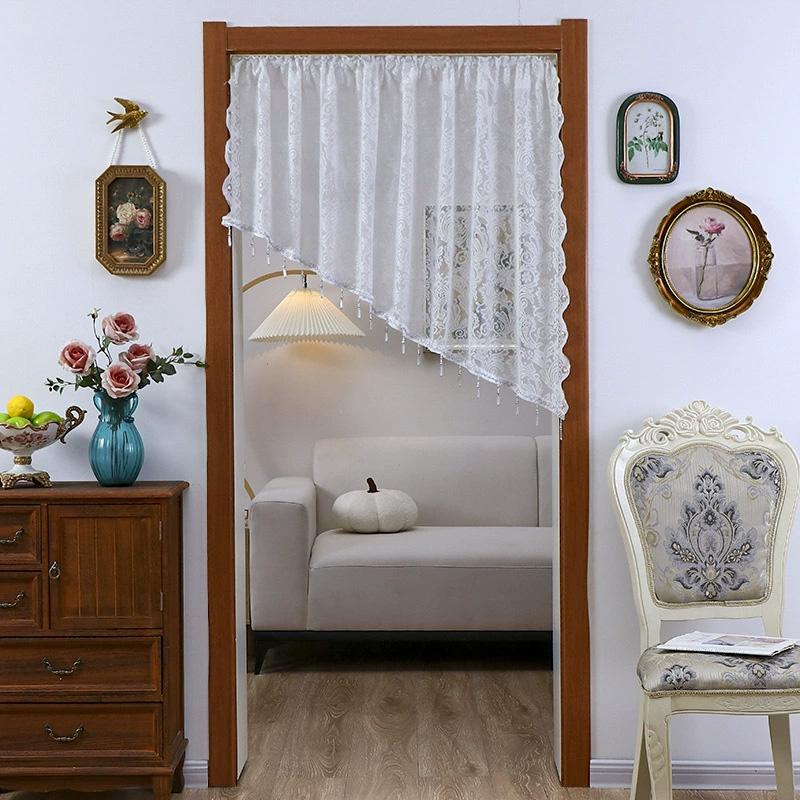 

1 шт./2 шт. Прозрачный тюль Домашний декор Цветочная вышивка Всесезонный Треугольный дизайн Француский винтаж Полузанавеска Кружевная дверная занавеска 1pc белый