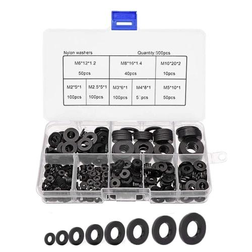 

500-Piece Nylon Flat Washers, Flat Washers, M2-M10 (M2 M2.5 M3 M4 M5 M6 M8 M10) Spacer, Nylon Insulated, Waterproof Flat Washers, Convenient Repair To