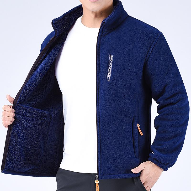 Men's Plus Size Stand Collar Fleece Cardigan - Autumn/Winter Thick Velvet Loose Fit
