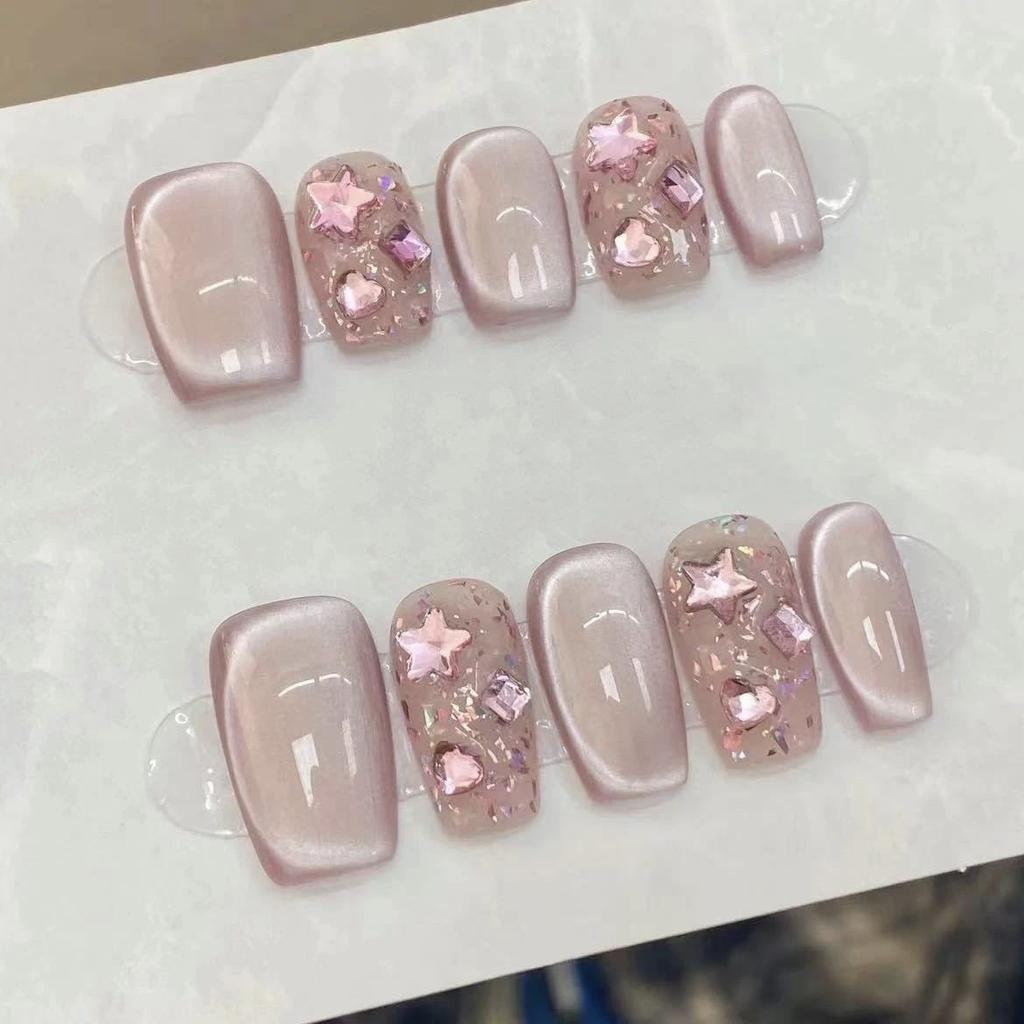 Pure Hand-made Phototherapy Nail Art Grapefruit Cat Eye Wear Nail Finished Product Reused Nail Art Patch To Show Whiteness