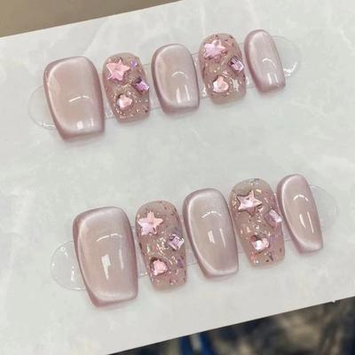 Pure Hand-made Phototherapy Wear Nail Pomelo Cat Eye Finished Product Reusable Nail Art Patch