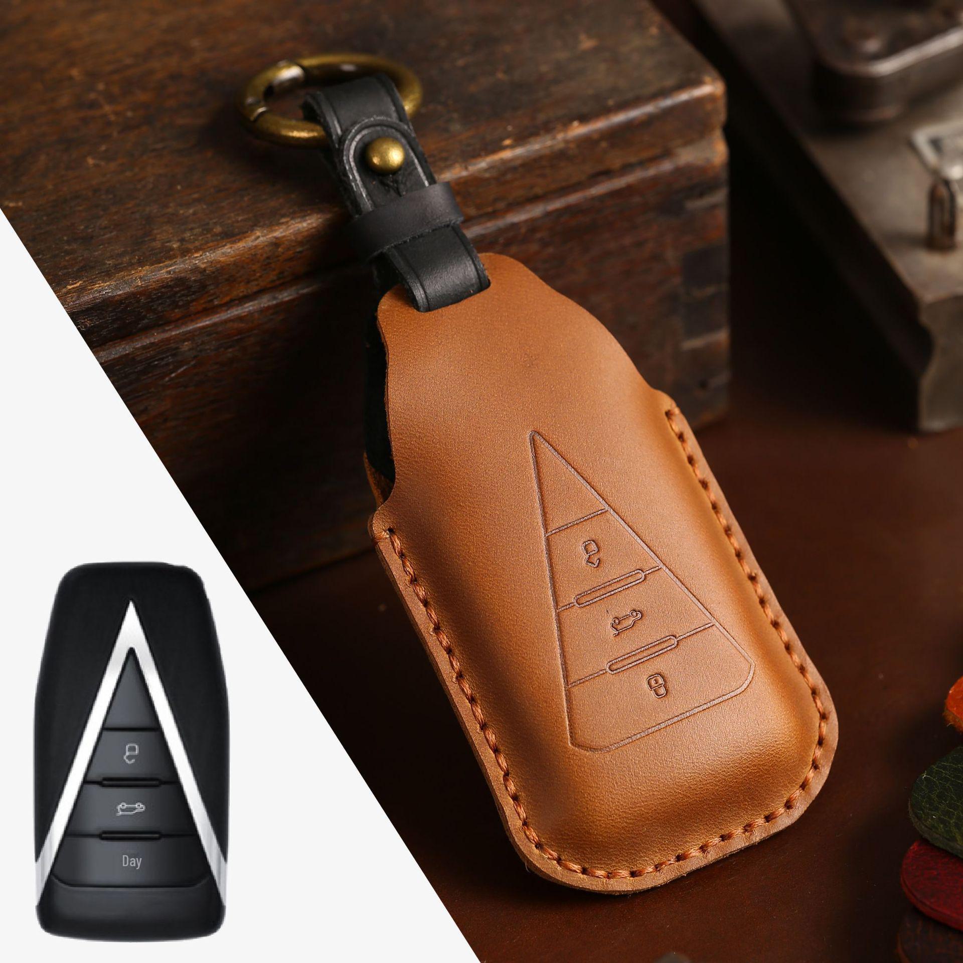 

Прочный чехол для автомобильного ключа для ключей Dongfeng Qichen Star D50 и T70 коричневый