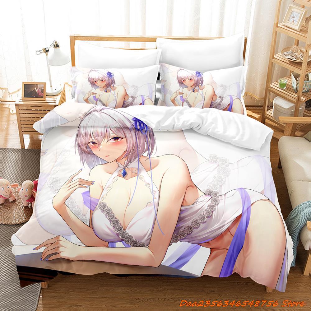 Sexy Azur Lane Sirius Beding Set Carton Anime Thre-piece Set Adult People Kid Bedrom with Soft Fabric Duvetcover Sets 3D Kawai Girl Game Bed Set