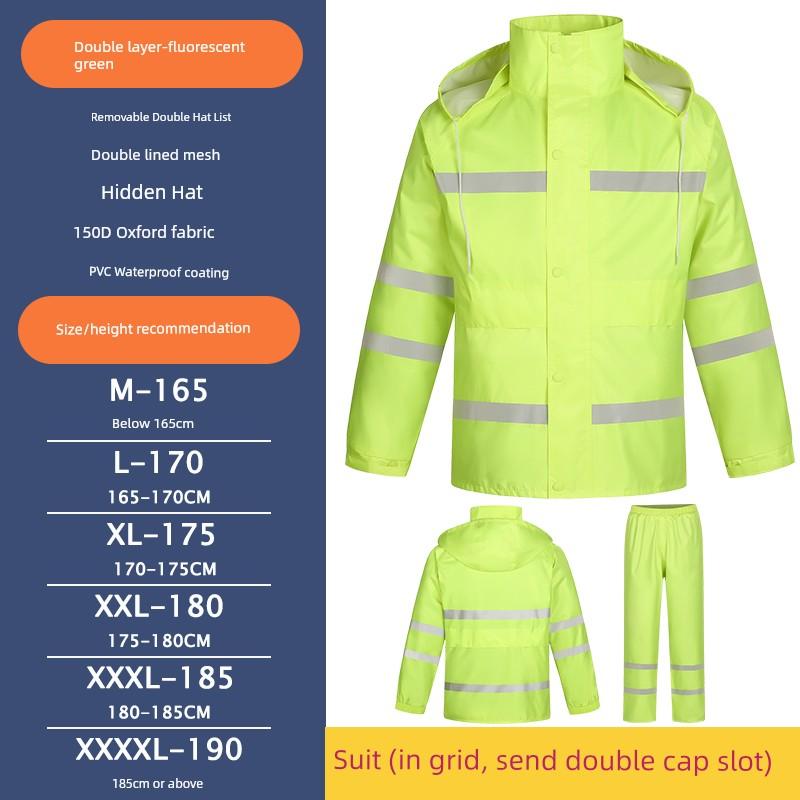 Reflective Raincoat Fluorescent Green Road Rescue Road Maintenance Traffic Duty Raincoat Suit Separates Cycling Waterproof Clothing
