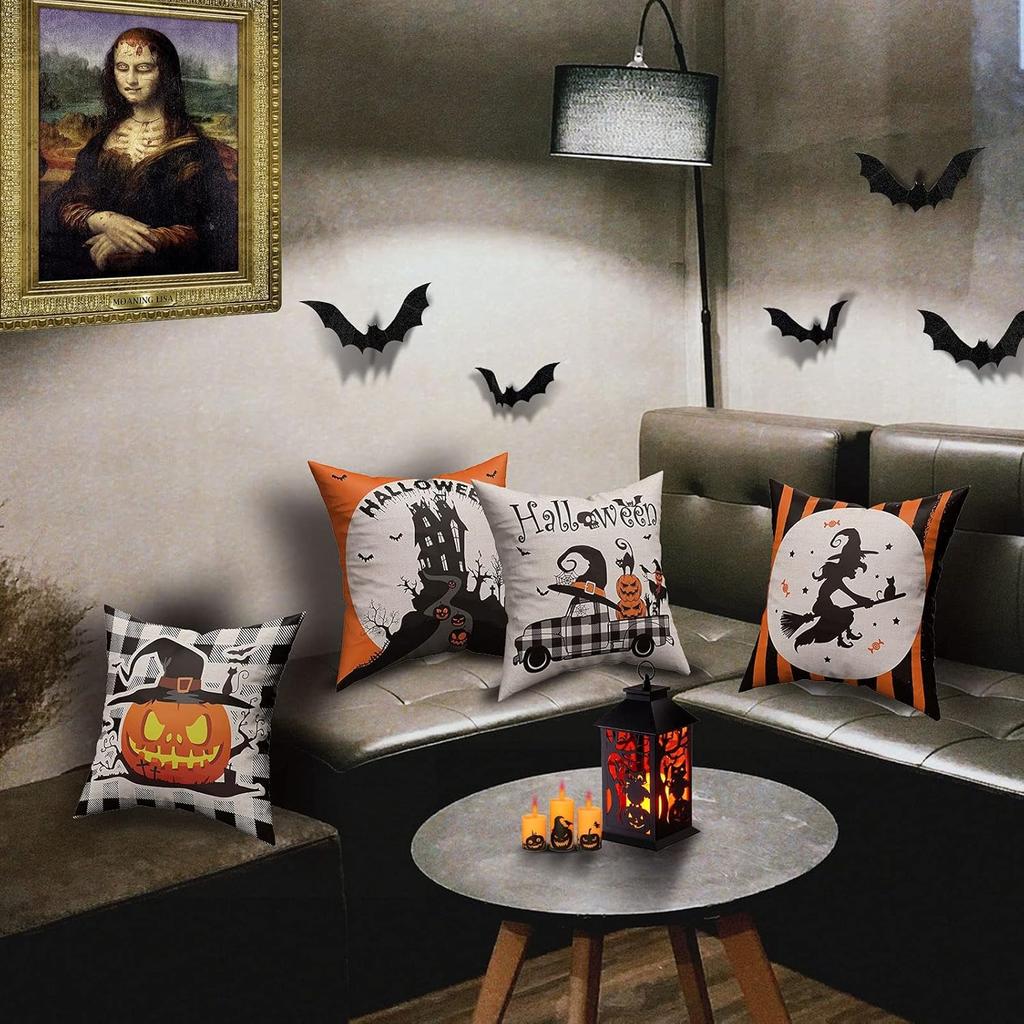 Spooky Halloween Pillows: Witch, Pumpkin, Truck & Haunted House Designs Sofa cushion cover, holiday party decoration, gift