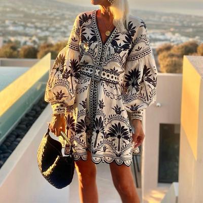2025 Women's Clothing, Autumn New Collection, Ladies, Fashion Printed, Beach Skirt, Loose Short Style, Dress, Vacation Leisure