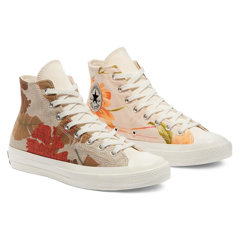 Converse Chuck Taylor All Star 70 Tropical Shirt Trendy High Top Canvas Shoes Unisex Beige Grey
