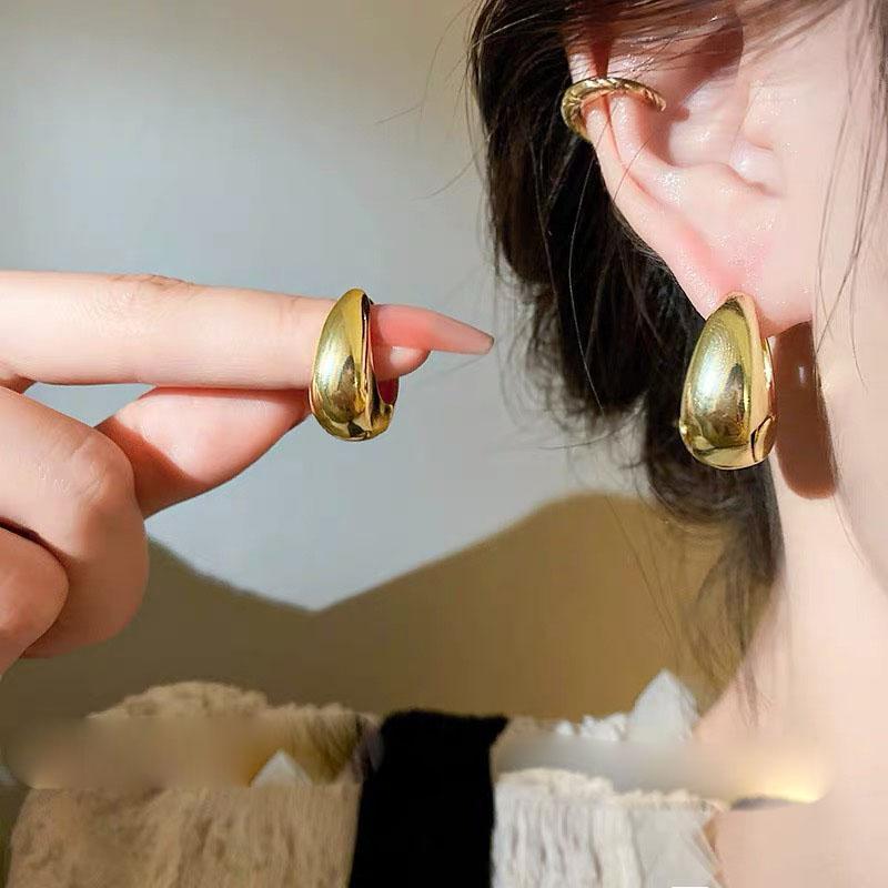 

BF CLUB 925 Sterling Silver Earrings For Women Trendy Simple Oval Gold Earring Jewelry Prevent Allergy Party Accessories