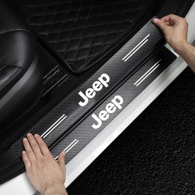 5Pcs Leather Car Door Sticker Carbon Fiber Threshold Anti Scratch For Grand Cherokee Wrangler JK Gladiator Compass Renegade