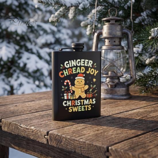 Festive Patterned Drinking Cup Beer Barrel Flask, 8oz Stainless Steel Oil Drum Shaped Flask with Small Gift for Christmas Prints Outdoor Camping Party