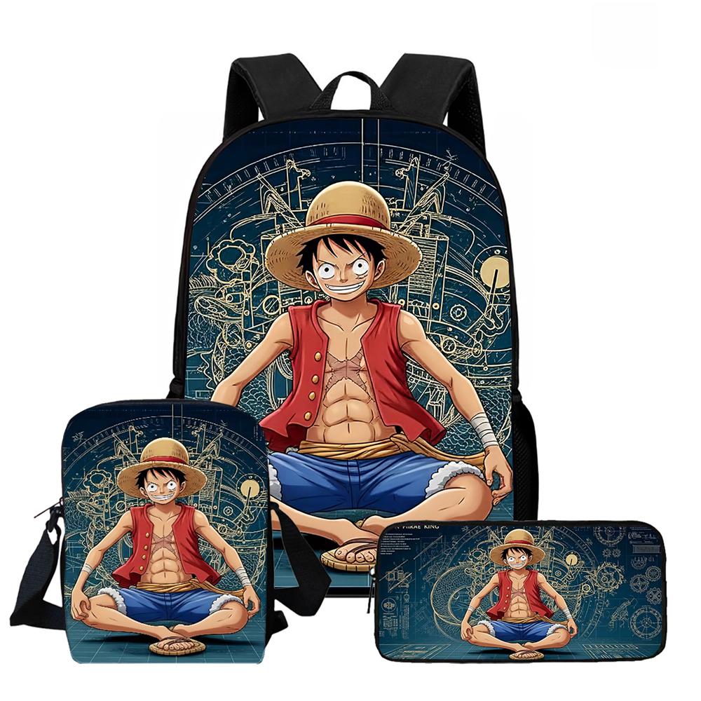 One Piece 15-Inch Mochila 3 PCS Lightweight Durable School Backpack With Crossbody Bag And Pencil Case For Boys Girls Ages 6-10