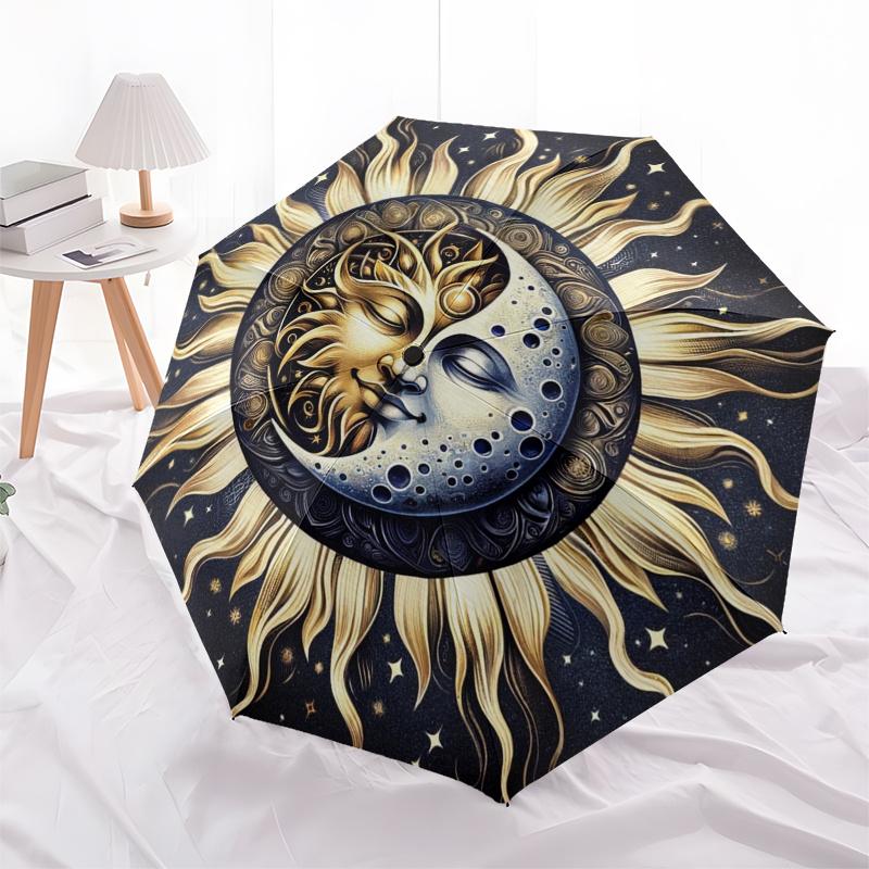 Golden Celestial Sun & Moon Tapestry Wall Hanging Decor Umbrella, Christmas Gift Y371