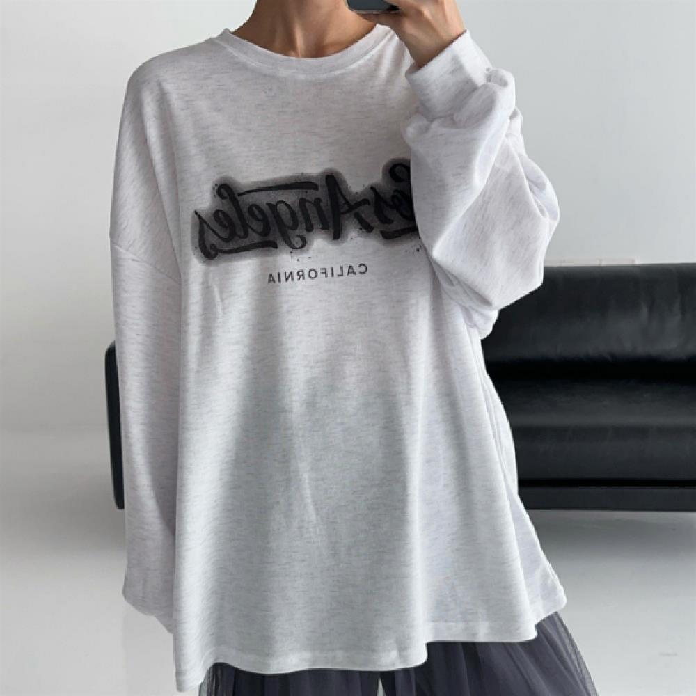 New Arrivals Open Run Women Oversized Long Sleeve T shirT Fall Round Neck prinT