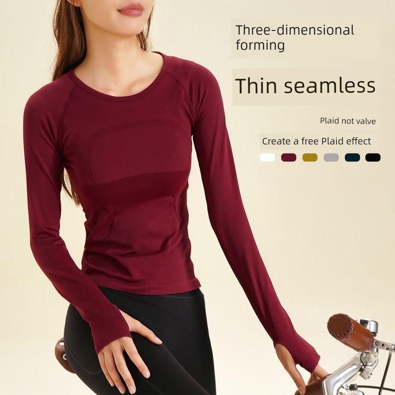 

Топ спортивный женский осенне-зимний прилегающего кроя с круглым вырезом, быстросохнущий, для йоги, профессиональный, для бега, тренировок, с длинным рукавом Angola red (Section B) L