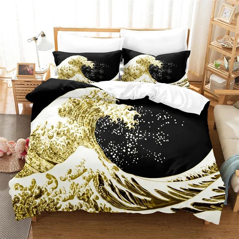 Golden Wave Bedding Set Duvet Cover Set 3d Bedding Digital Printing Bed Linen Queen Size Bedding Set Fashion Design