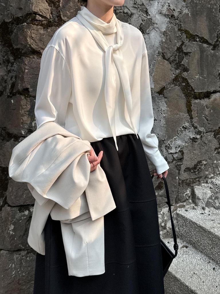 Luxi French Light Satin Ribbon Blouse - Women's High-End, Early Spring 2026