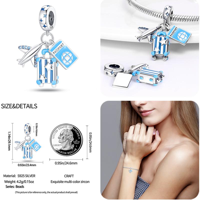 Charms 925 Fit 3MM Bracelets Earth Plane Bead Air Balloon Travel Camera Pendant DIY Jewelry Making