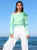 Elegant French Waist-Cinched Floral One-Shoulder Long-Sleeve Top for Spring 2026