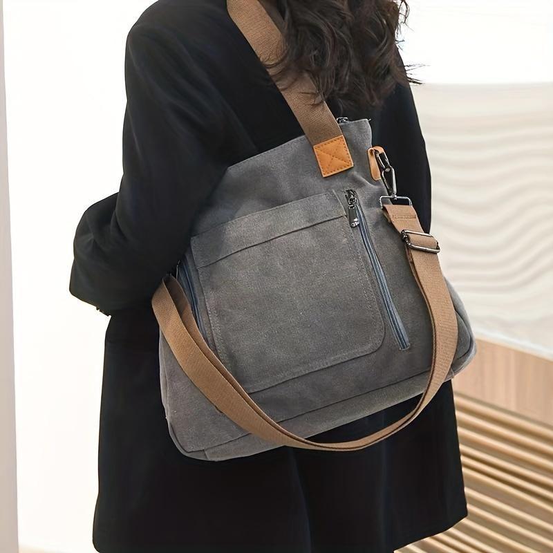 Borsa tote in tela di grande capacità Borsa a tracolla leggera e resistente Borsa da pendolare pratica casual