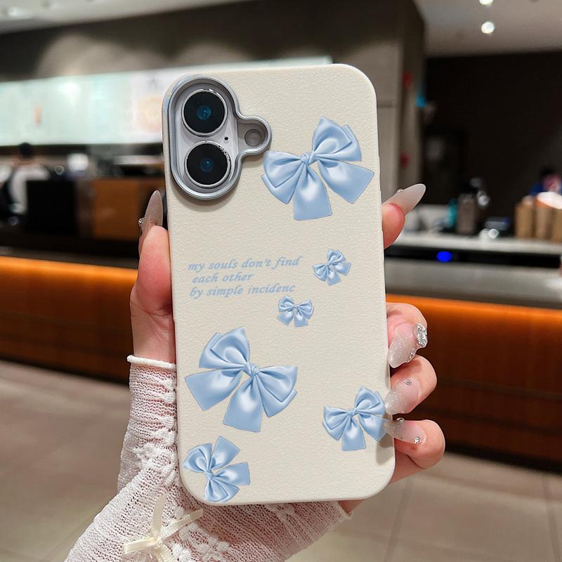 Plain Color Bowknot Patterned Phone Case for iPhone 16 Pro 15 14 Plus 13 12 Pro Max 11 Shockproof Leather Texture Soft Tpu Slim Matte Case Cover