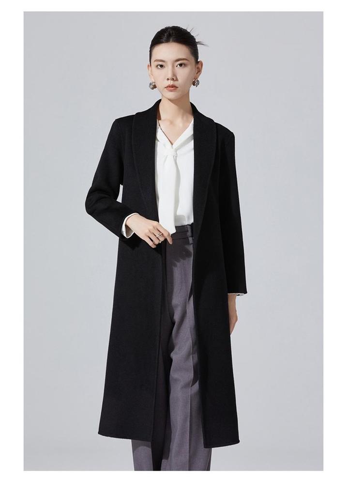Women's Mid-Length Double-Sided Cashmere Coat - Slim Fit Korean Style Belted Trench, 100% Pure Wool for Autumn and Winter