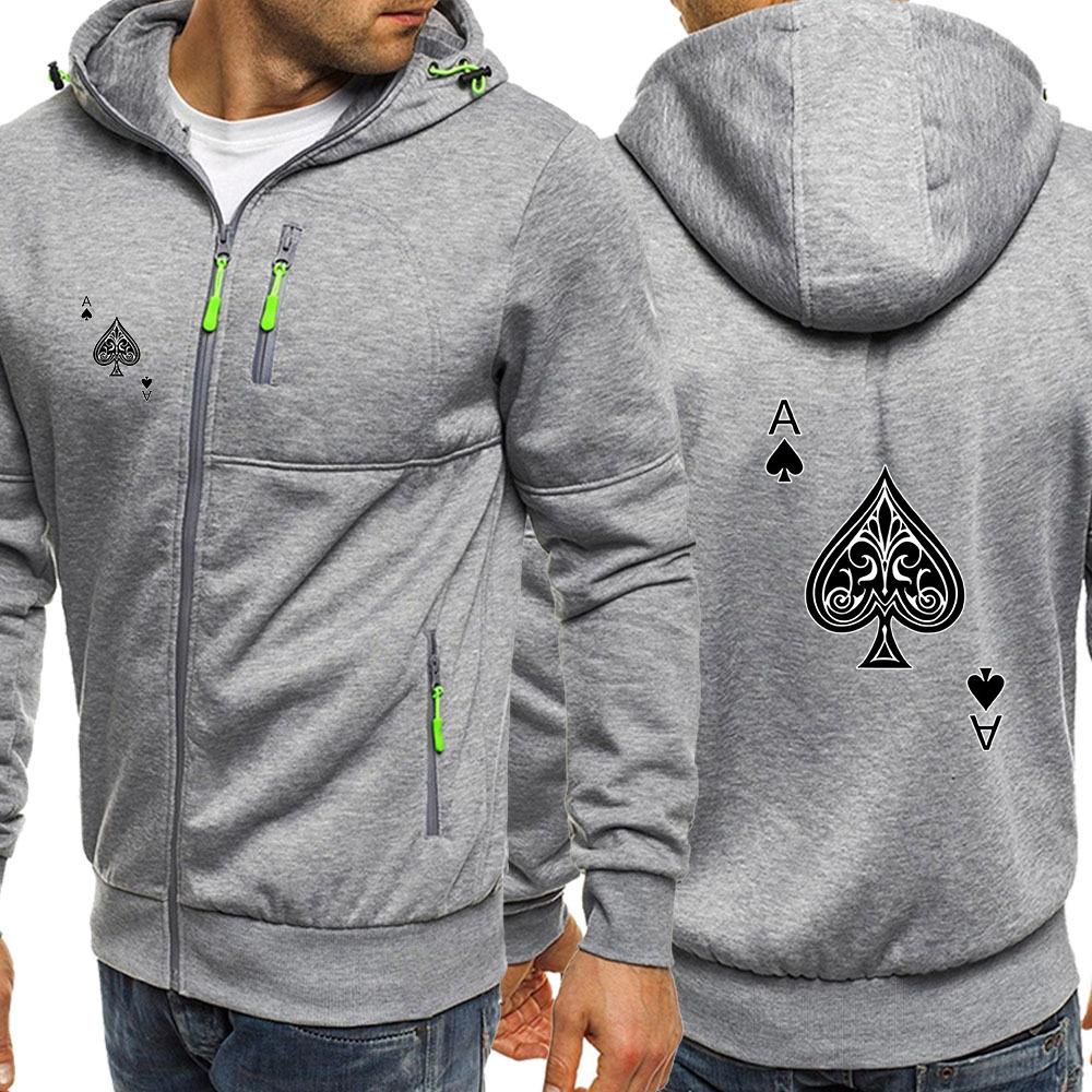 2026 Unisex  Spring Autumn Retro Spade A Print New Men's Three-color Zipper Hoodie Casual Cotton Warm Slim Fit College Jacket