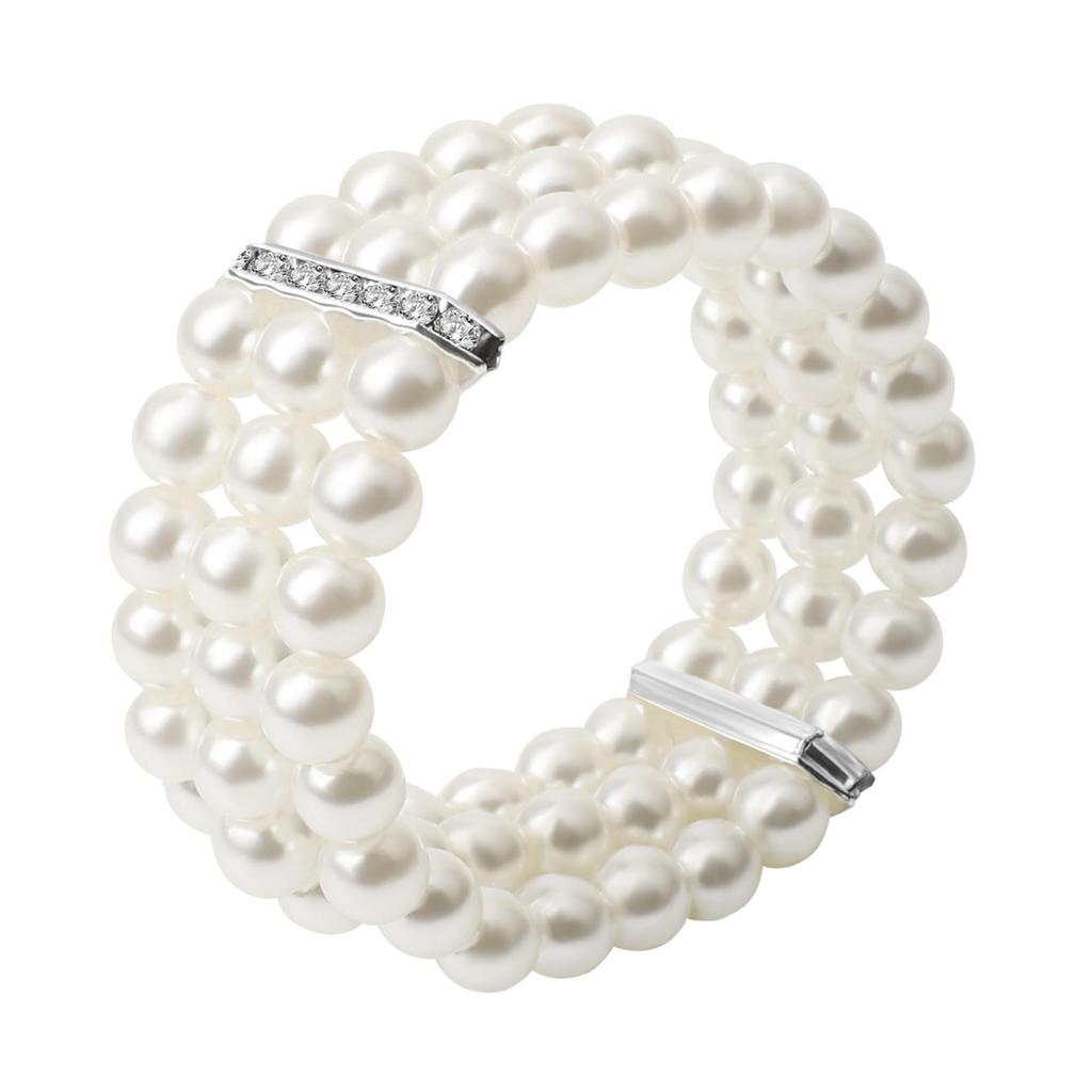 Korean Style Ins Style Women S Three Layer Faux Pearl Handmade Beaded Elastic Bracelet