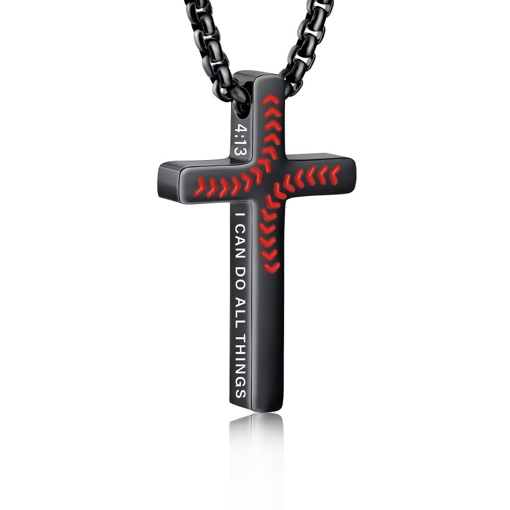 Baseball Pattern Cross Necklace Stocking Stuffers Stainless Steel Cross Pendant Christmas Gifts Characteristic