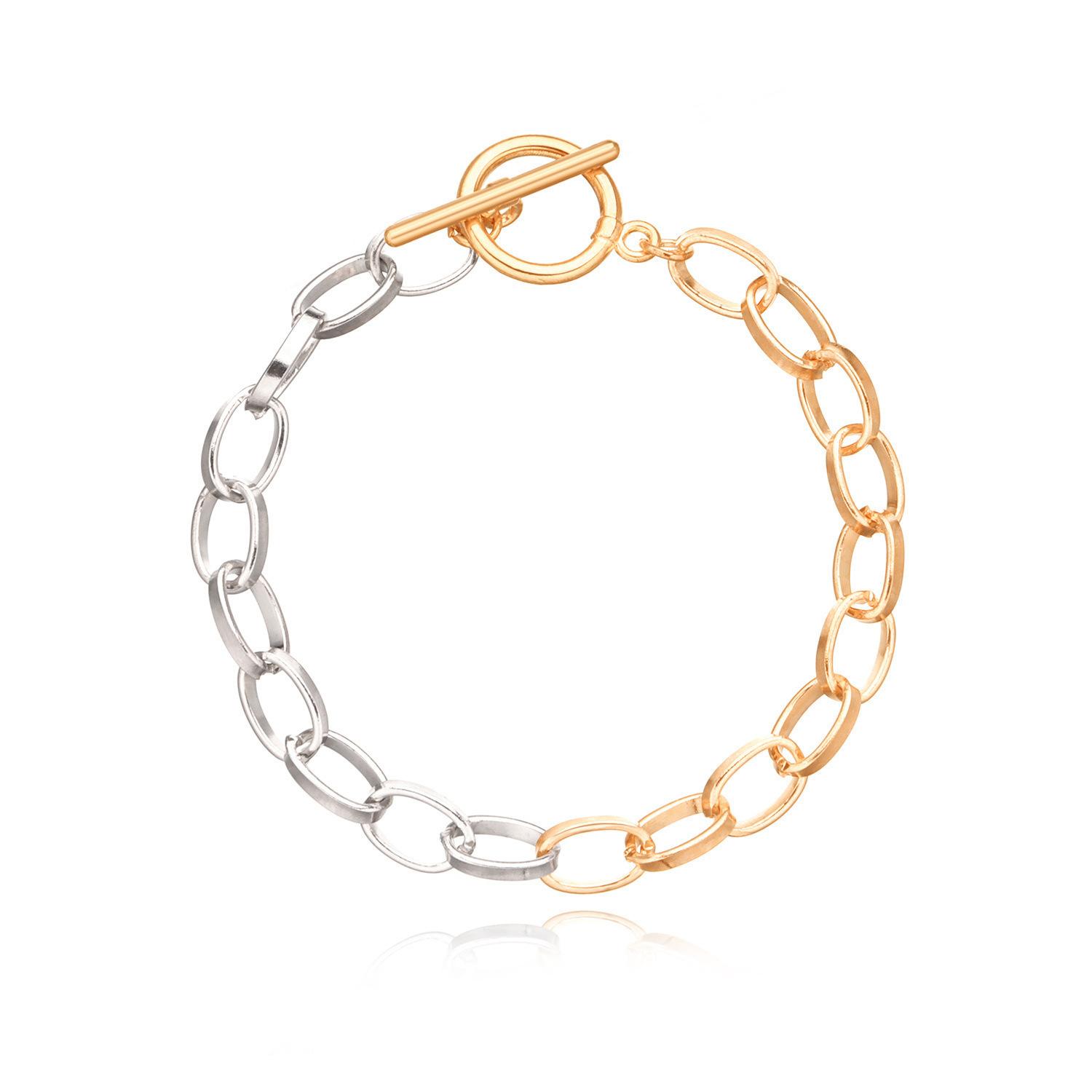 Europe, America, exaggerated geometric personality alloy thick chain bracelet women s fashion two-color mix and match bracelet jewelry