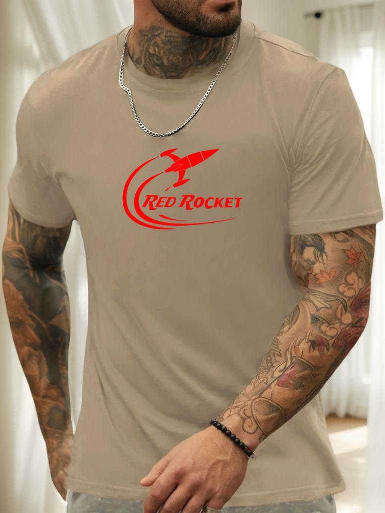 Short Sleeve TShirt RED ROCKET Mens 100 Cotton Pattern Printed Shirt Summer Round Neck Breathable Casual Fashion Cool Tee