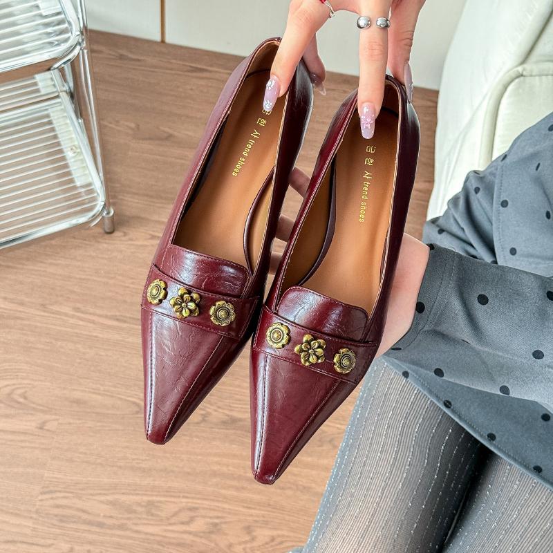 Autumn Metal Buckle Pointed Toe Stiletto Low Heel Professional Women Shoes Comfortable Non-Slip Office Ladies Pumps