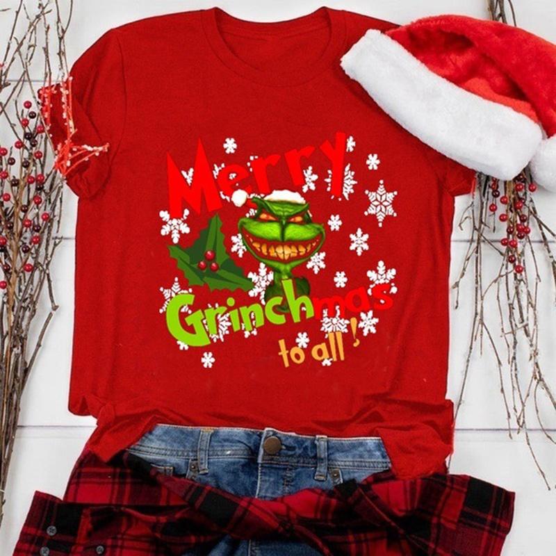 Women Christmas Grinch Short Sleeve T-shirt Tops With Trendy Crew Neck Design