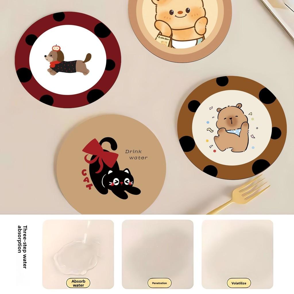 Rubber Cartoon Animal Coaster Set With Absorbent Fastdry Surface For Home Use