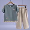 Brand Mom 2026 New Summer Cotton Linen Two-Piece Set: Short Sleeve T-shirt & Top for Middle-aged and Elderly Women