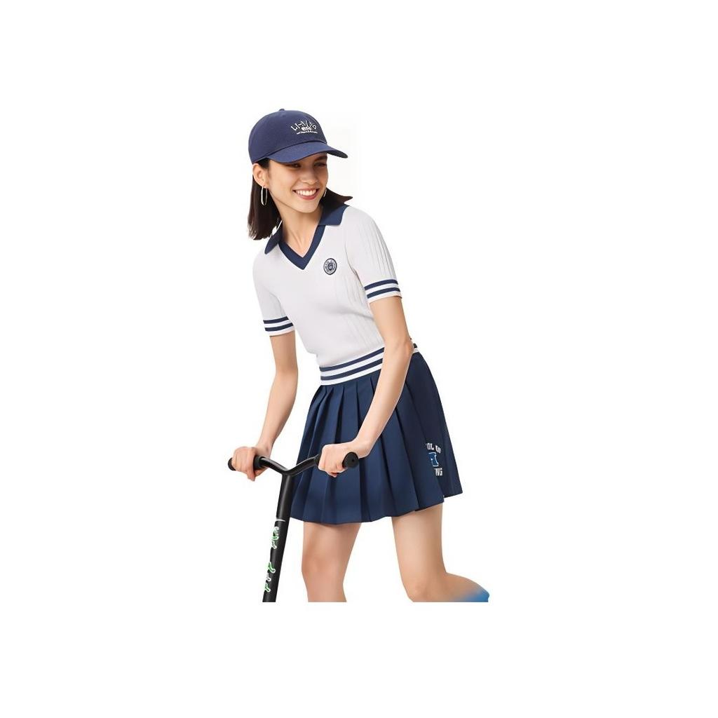 Li Ning X Disney Monsters University Collaboration Striped Short Sleeve Polo Shirt Women Tops Off-White AMBU216-2