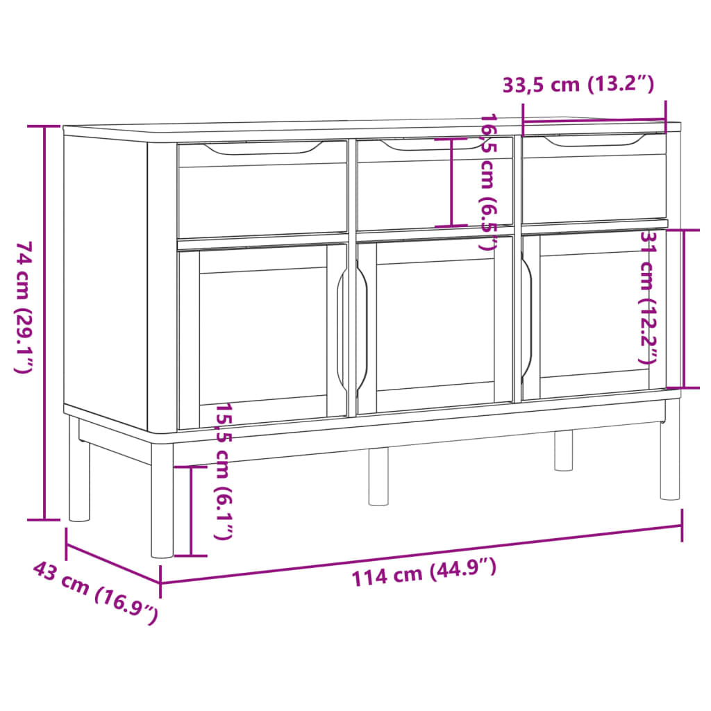 FLORO Sideboard Wax Brown 114 x 43 x 74 cm Solid Pine Wood