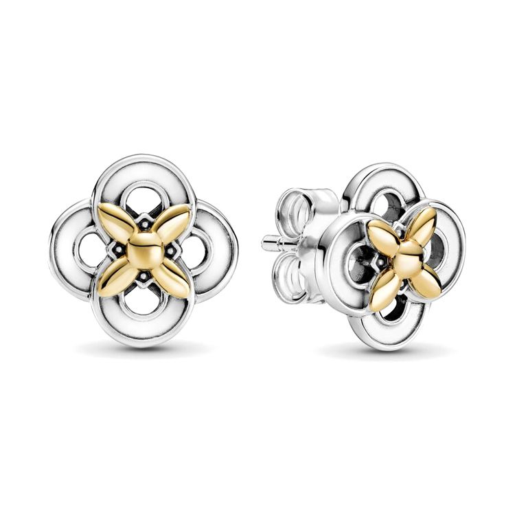 Pandora Two-Tone Flower 14K Gold Earrings Women earrings 299349C00 Silver