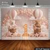 2D Teddy Bear Hot Air Balloon 1st Birthday Photography Backdrop